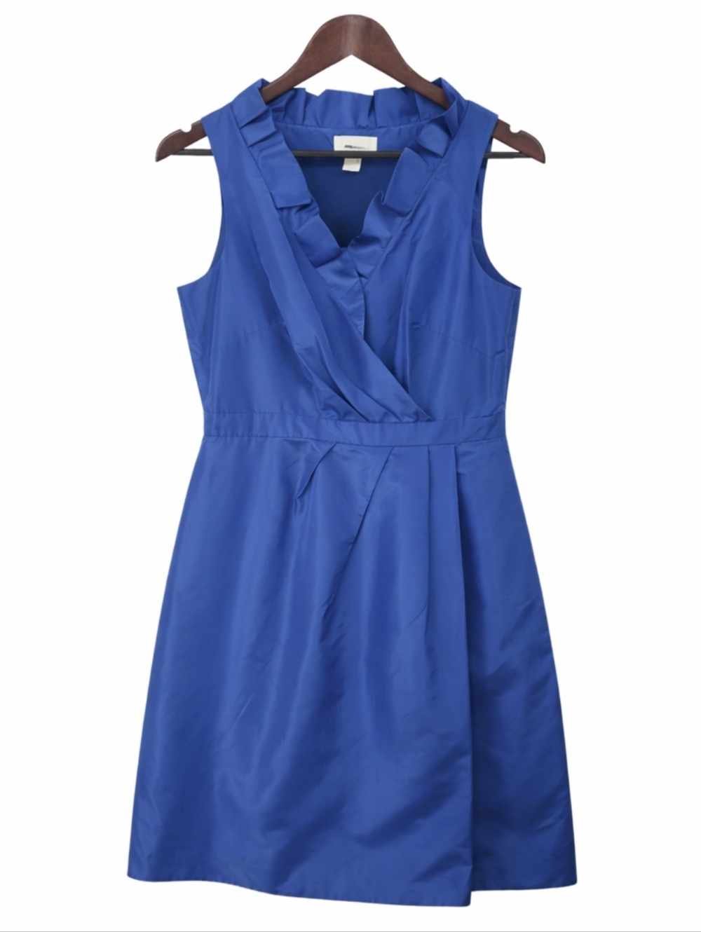 J. Crew Blue Silk Taffeta Classic Dress Size 8 Faux Wrap Fit Flare Ruffle Collar